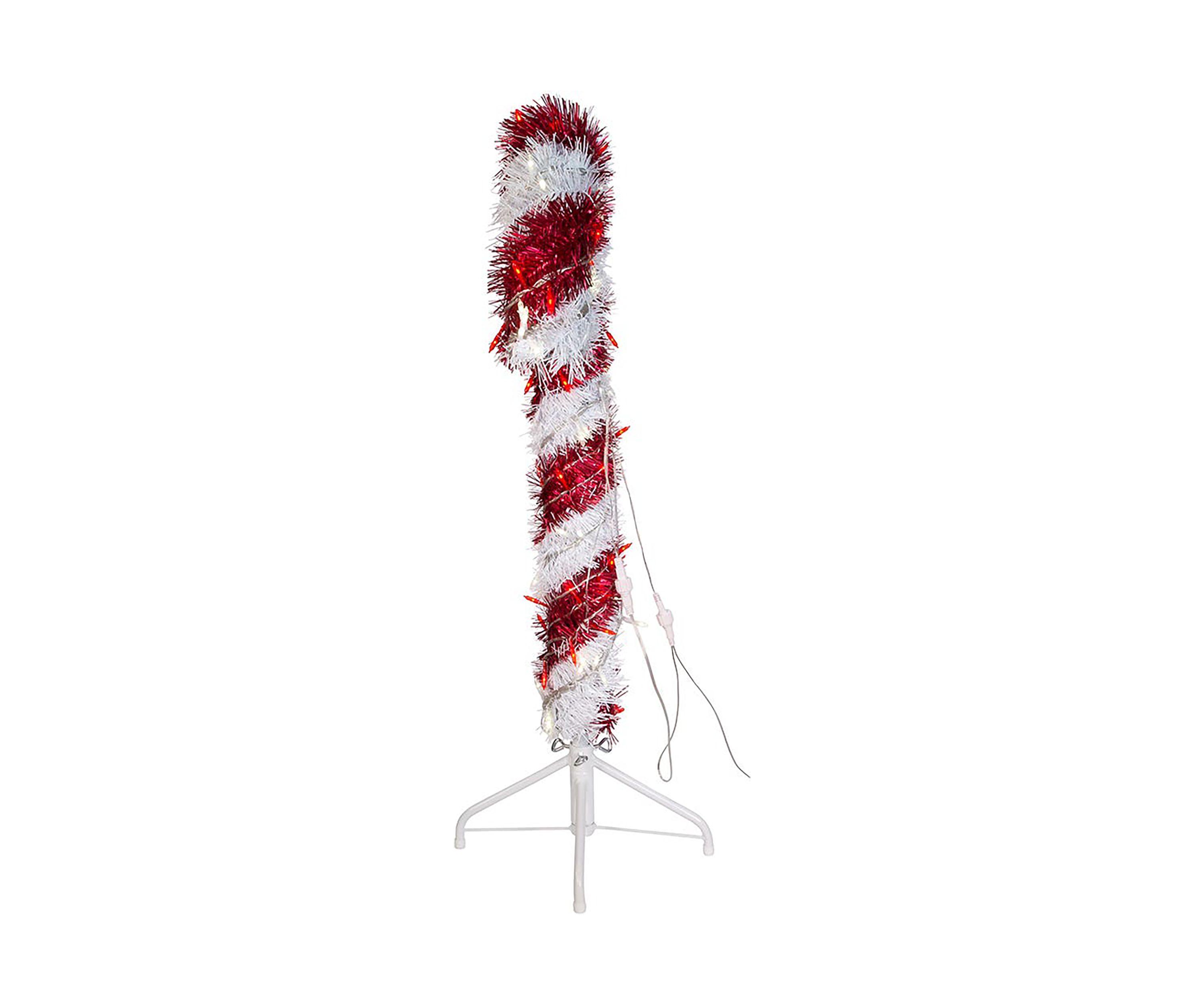 3 Pre Lit Red and White LED Tinsel Candy Cane