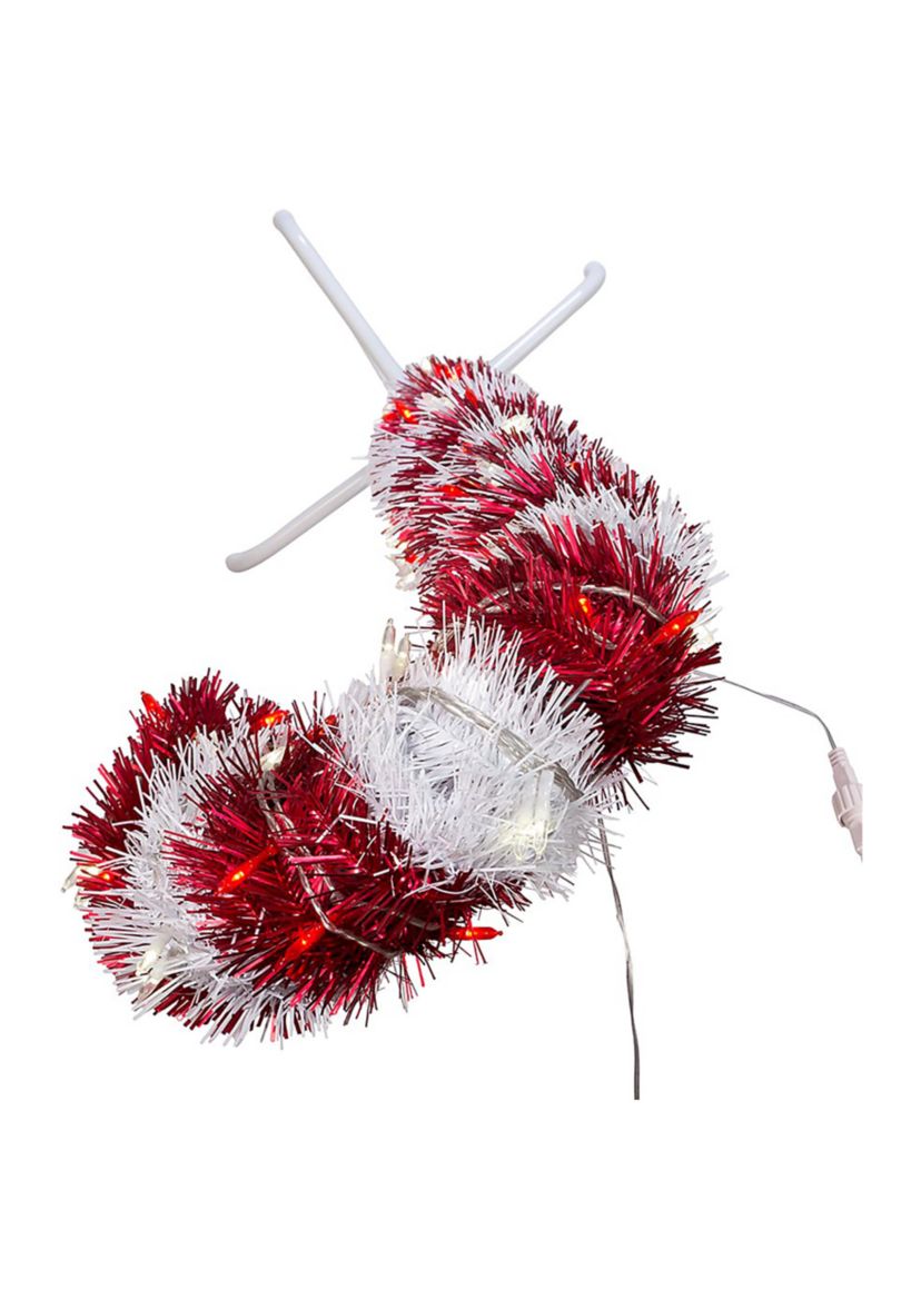 3 Pre Lit Red and White LED Tinsel Candy Cane