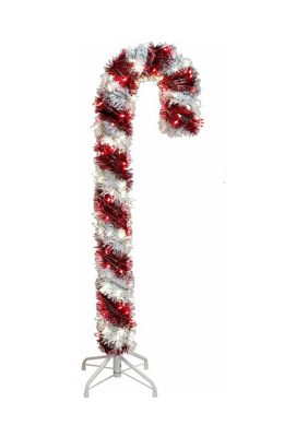 4' Pre Lit Red and White LED Tinsel Candy Cane