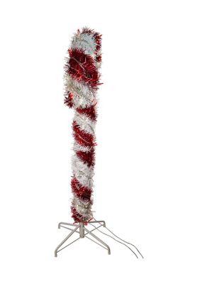 4' Pre Lit Red and White LED Tinsel Candy Cane