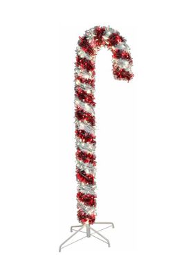 6' Pre Lit Red and White LED Tinsel Candy Cane
