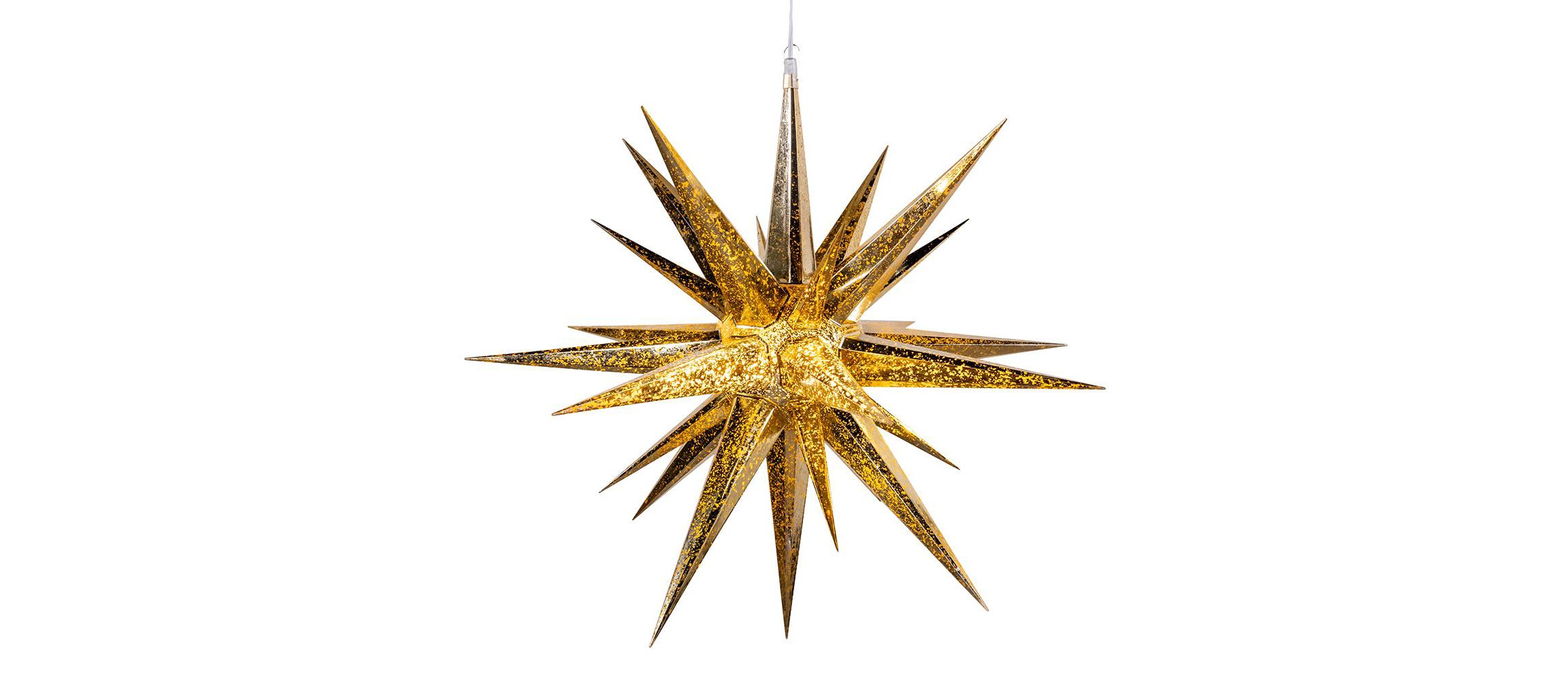 24-Inch 4-Light Warm White LED Gold Crackle Moravian Star Tree Topper