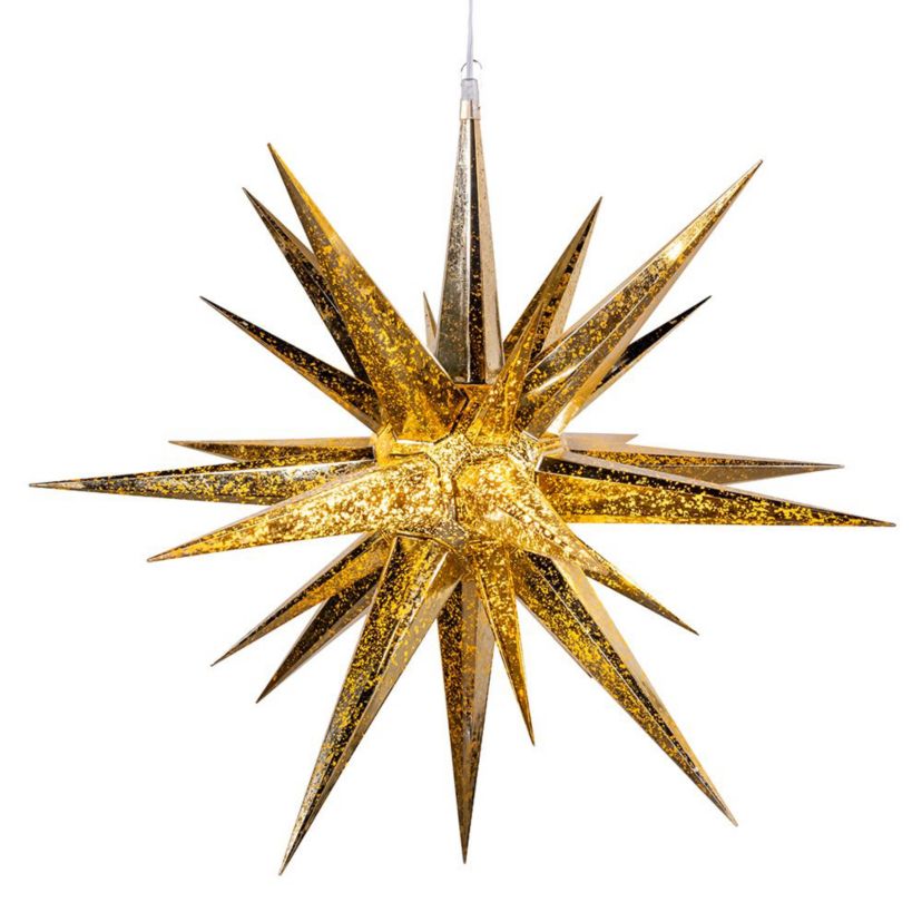 24-Inch 4-Light Warm White LED Gold Crackle Moravian Star Tree Topper