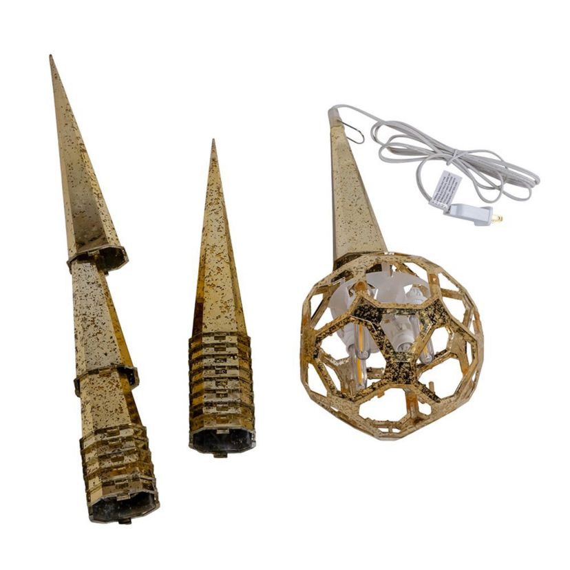 24-Inch 4-Light Warm White LED Gold Crackle Moravian Star Tree Topper