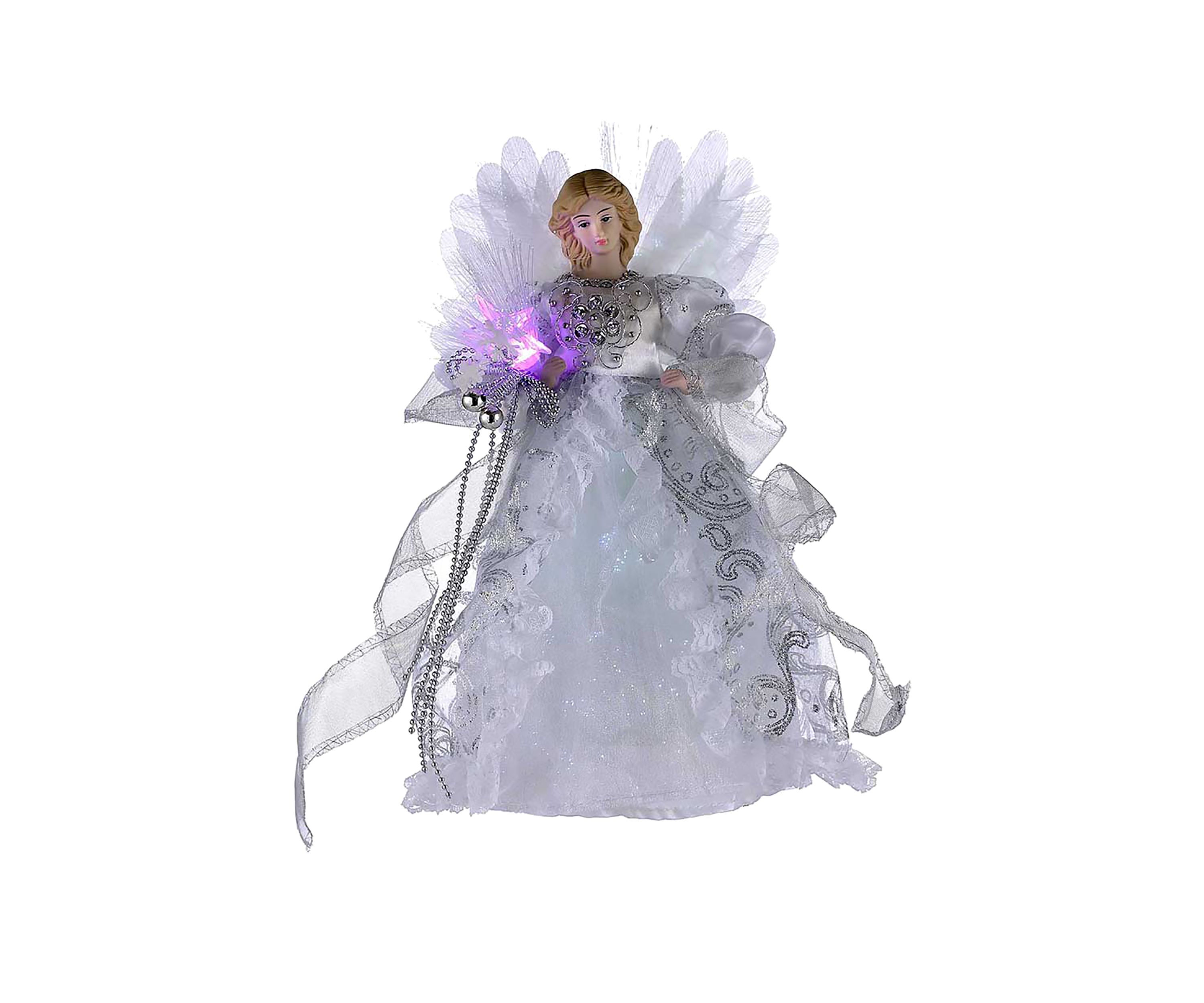 White/Silver Fiber Optic LED Angel Tree Topper