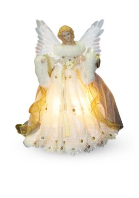 Kurt S. Adler 14-Inch Ivory and Gold Fiber Optic Animated Angel Treetop, Black -  0086131170331