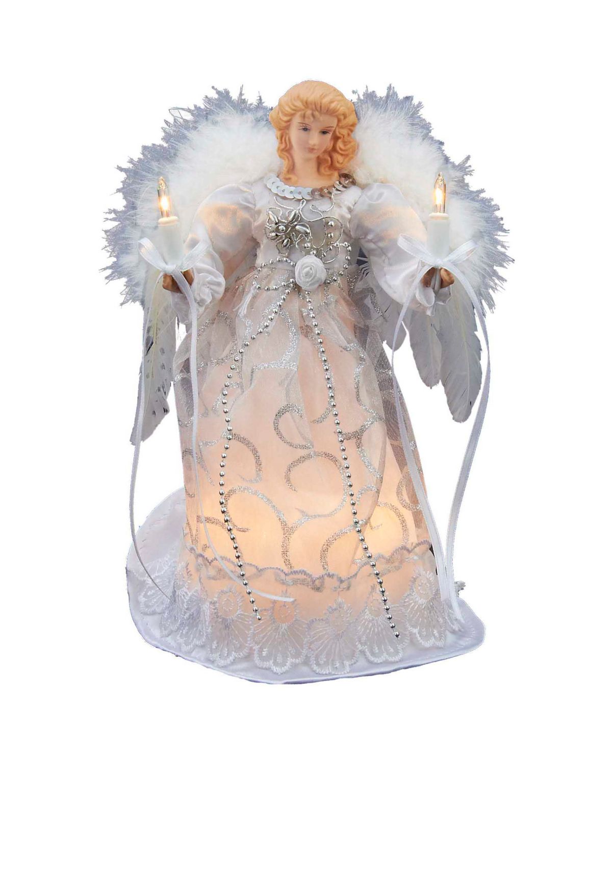 UL 10-Light White/Silver Angel Treetop