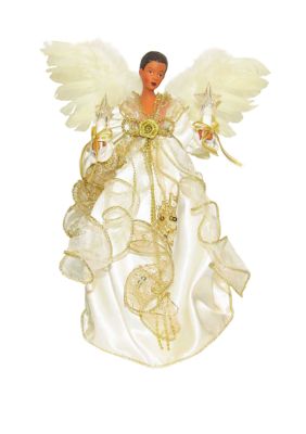 Kurt S. Adler 10-Light 12 Inch Ivory and Gold Black Angel Treetop -  0086131436819