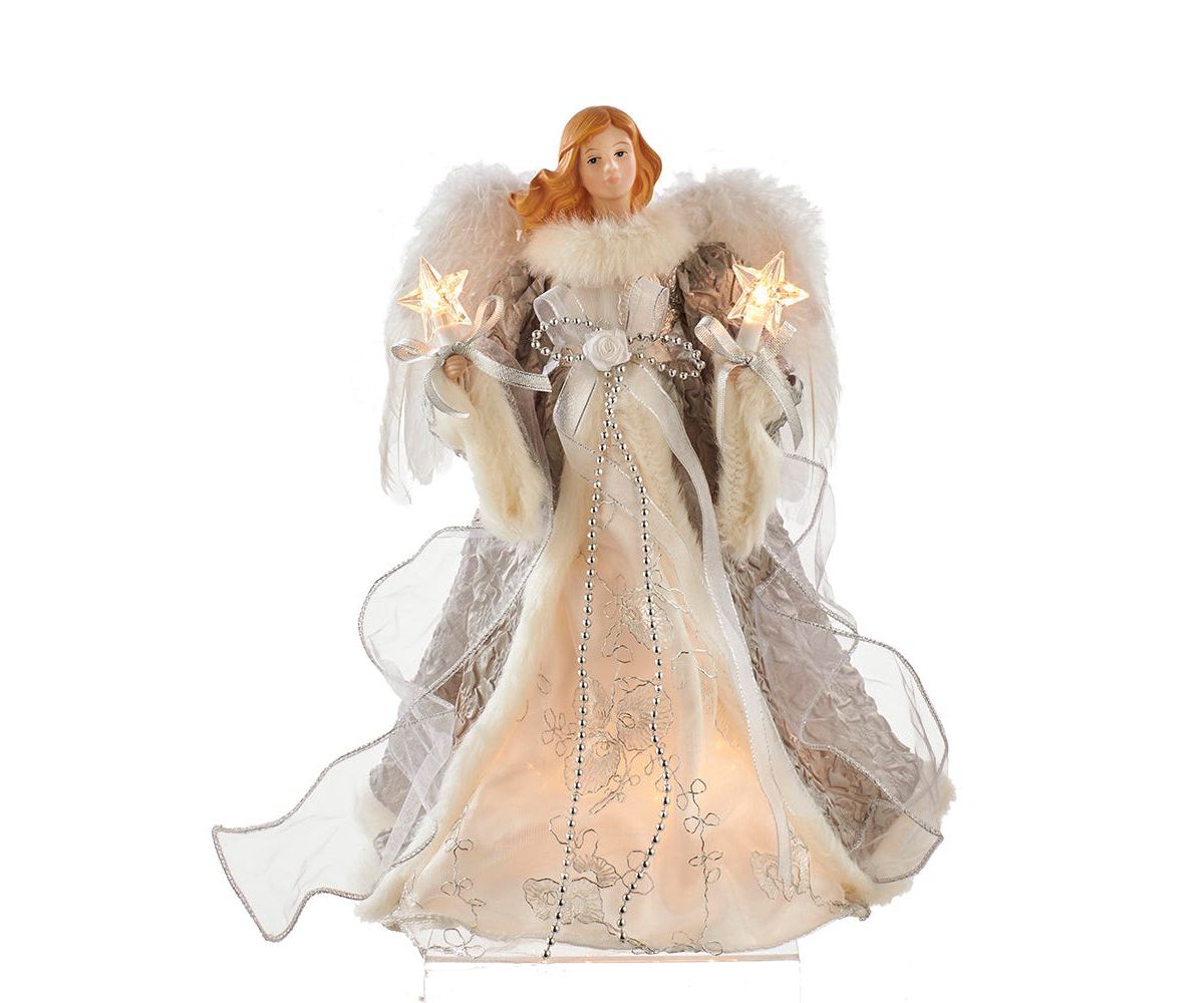 Kurt Adler UL 10-Light 14-Inch Silver and Gray Angel Treetop