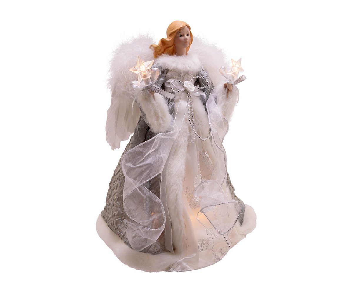 Kurt Adler UL 10-Light 14-Inch Silver and Gray Angel Treetop