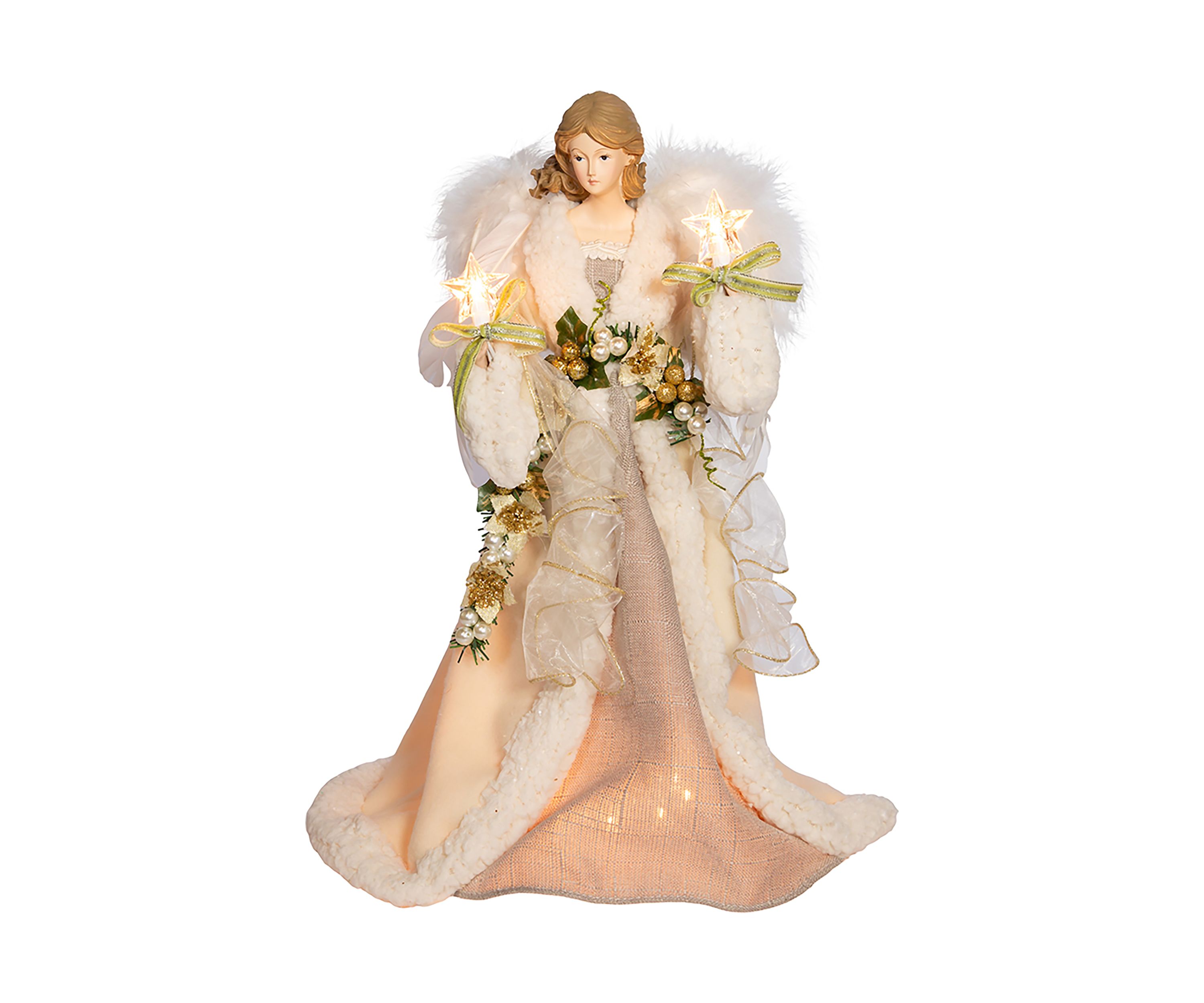 16-Inch UL 10-Light Ivory and Gray Angel Tree Topper