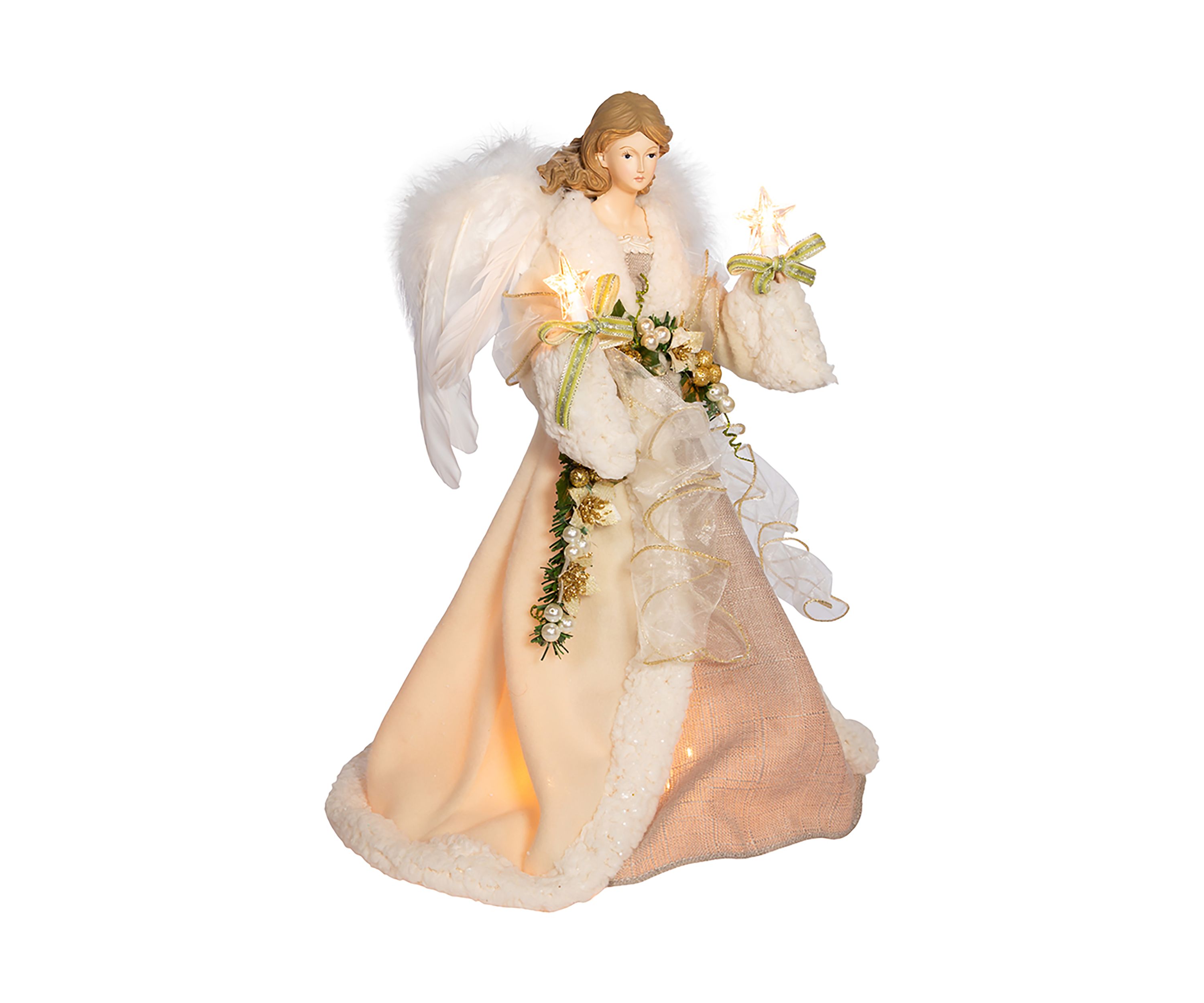 16-Inch UL 10-Light Ivory and Gray Angel Tree Topper