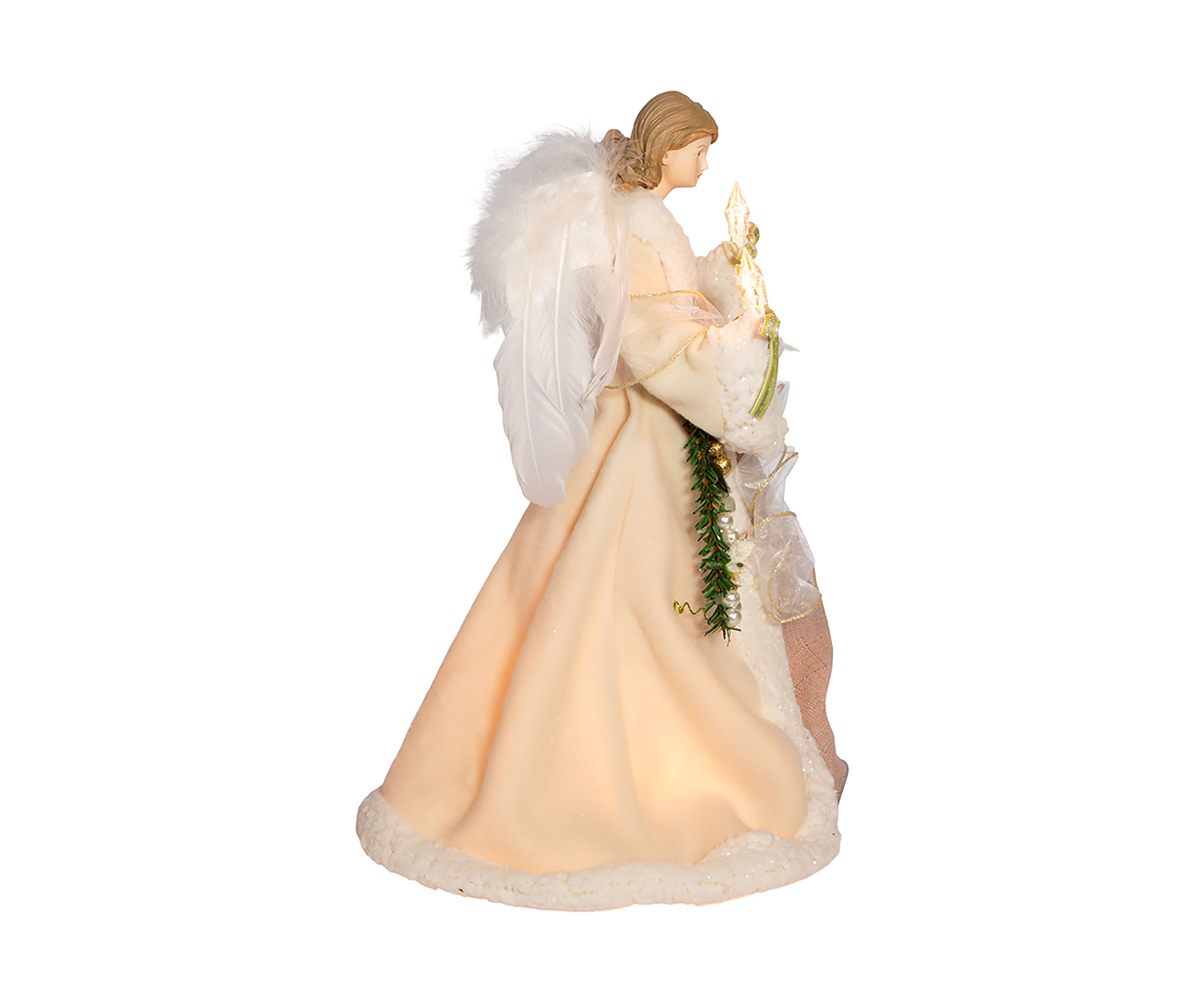 16-Inch UL 10-Light Ivory and Gray Angel Tree Topper