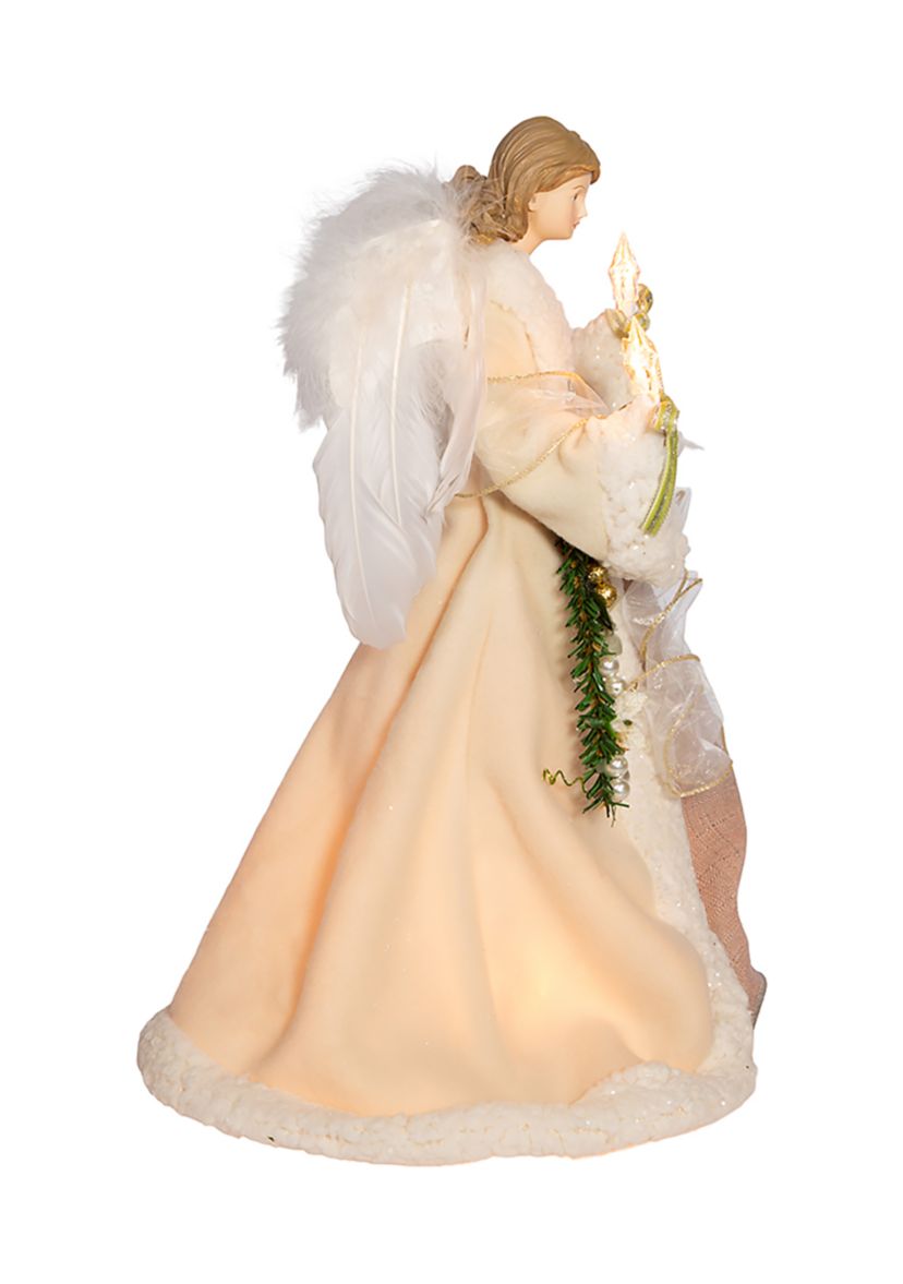 16-Inch UL 10-Light Ivory and Gray Angel Tree Topper