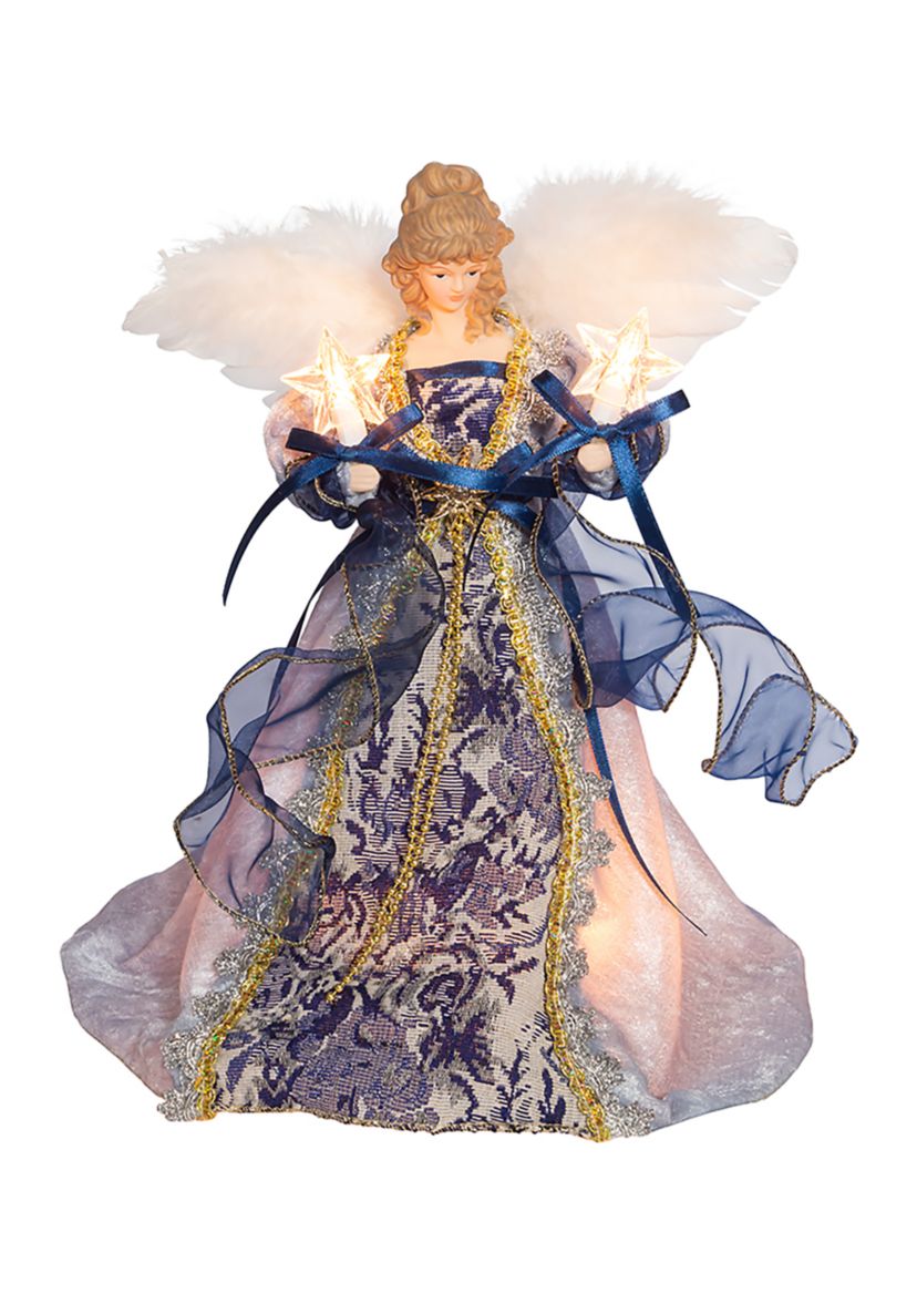 12-Inch UL 10-Light Delft Blue with Gold Angel Tree Topper