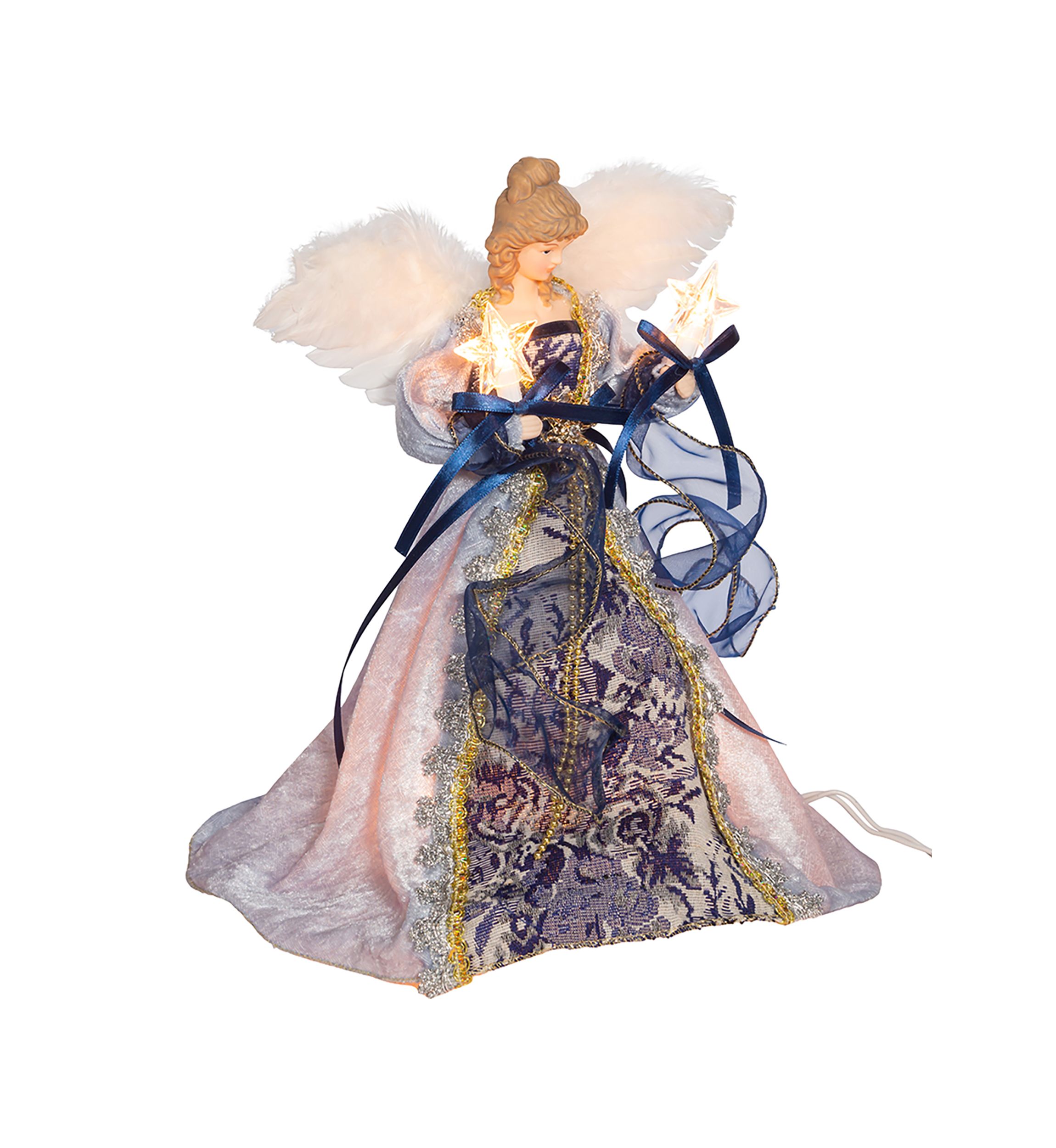 12-Inch UL 10-Light Delft Blue with Gold Angel Tree Topper