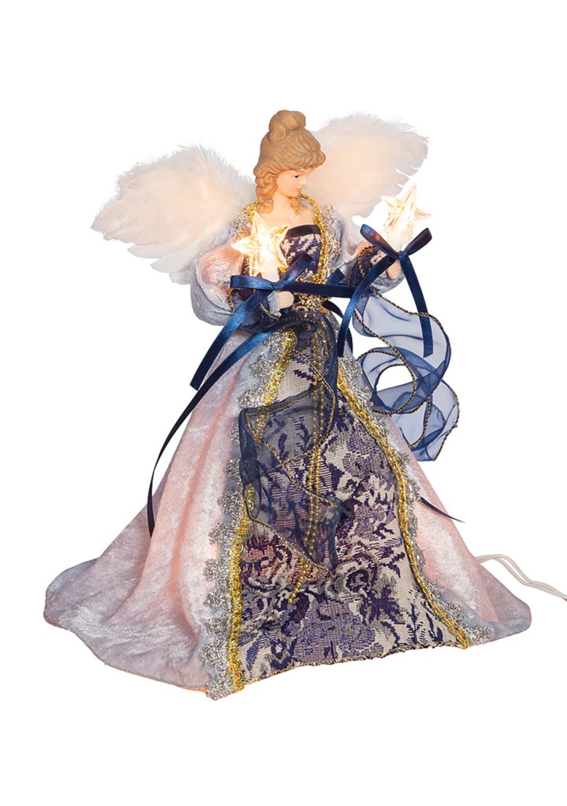 12-Inch UL 10-Light Delft Blue with Gold Angel Tree Topper