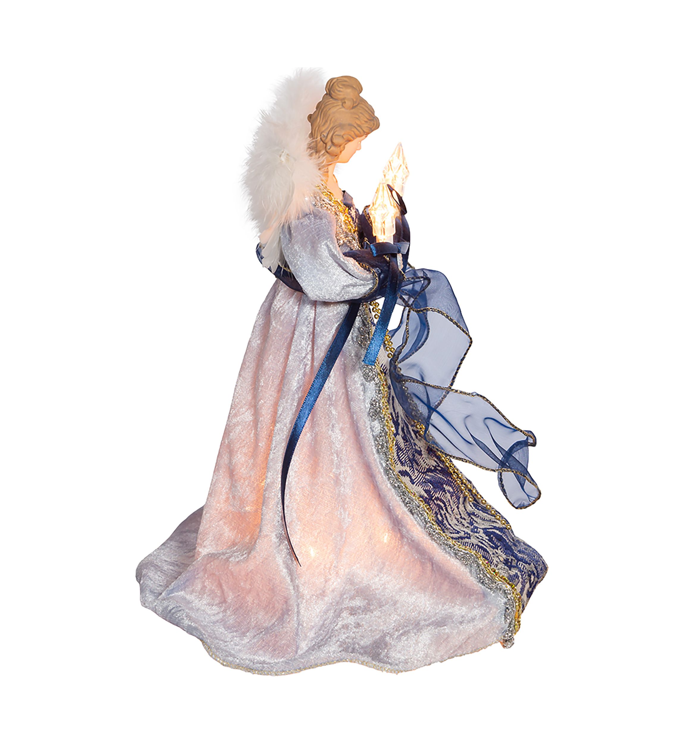 12-Inch UL 10-Light Delft Blue with Gold Angel Tree Topper