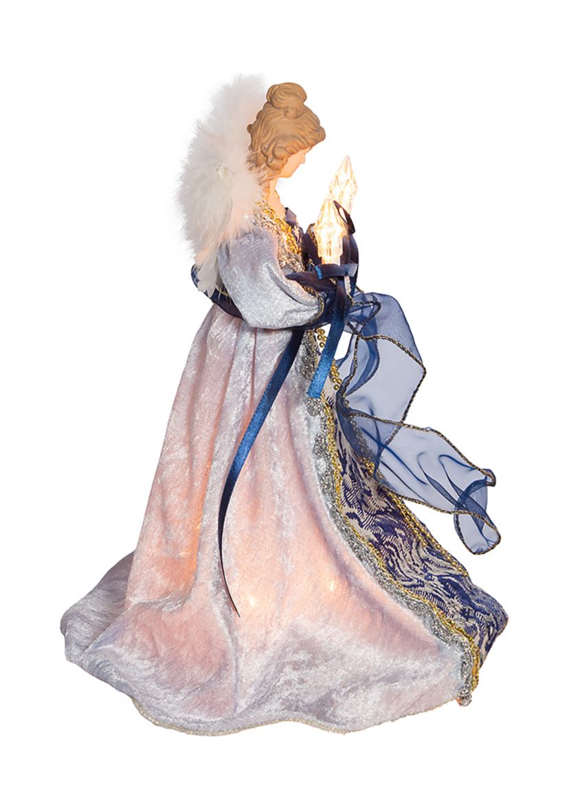 12-Inch UL 10-Light Delft Blue with Gold Angel Tree Topper