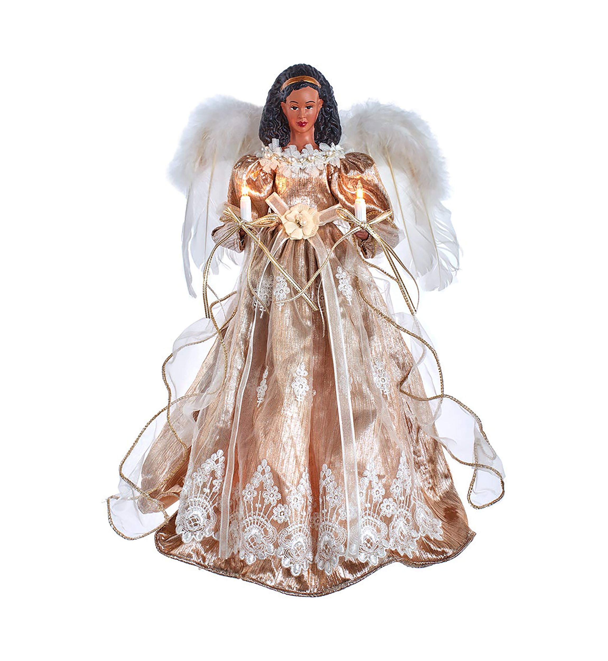 16-Inch White/Rose Gold Black Angel Tree Topper