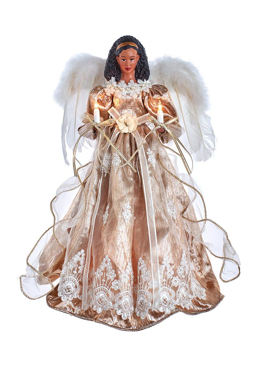 16-Inch White/Rose Gold Black Angel Tree Topper