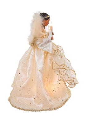 12-Inch UL 10-Light Ivory & Gold African American Angel Treetop