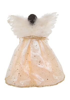 12-Inch UL 10-Light Ivory & Gold African American Angel Treetop