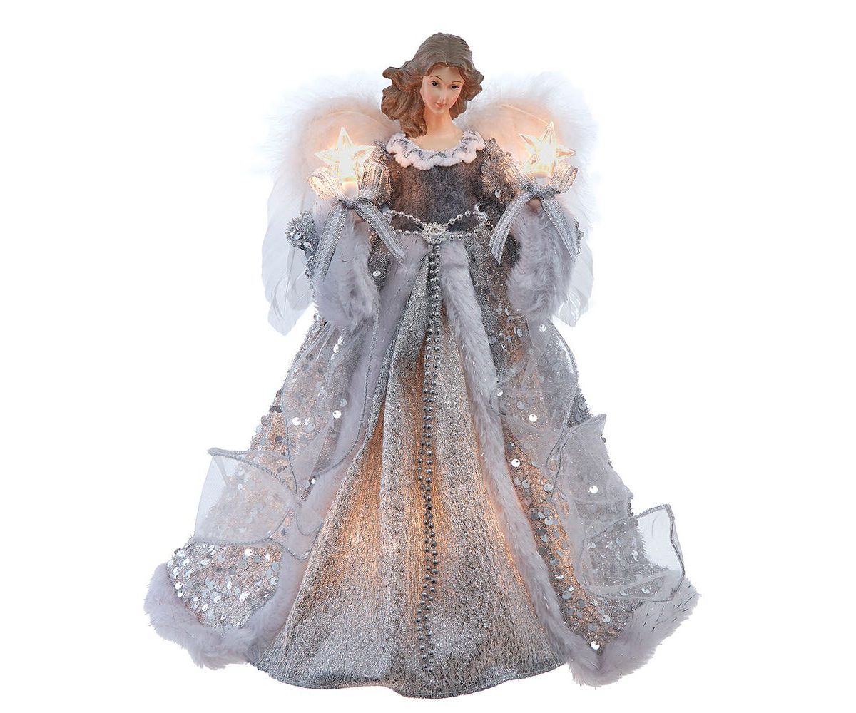 14-Inch UL 10-Light Silver and Ivory Angel Tree Topper