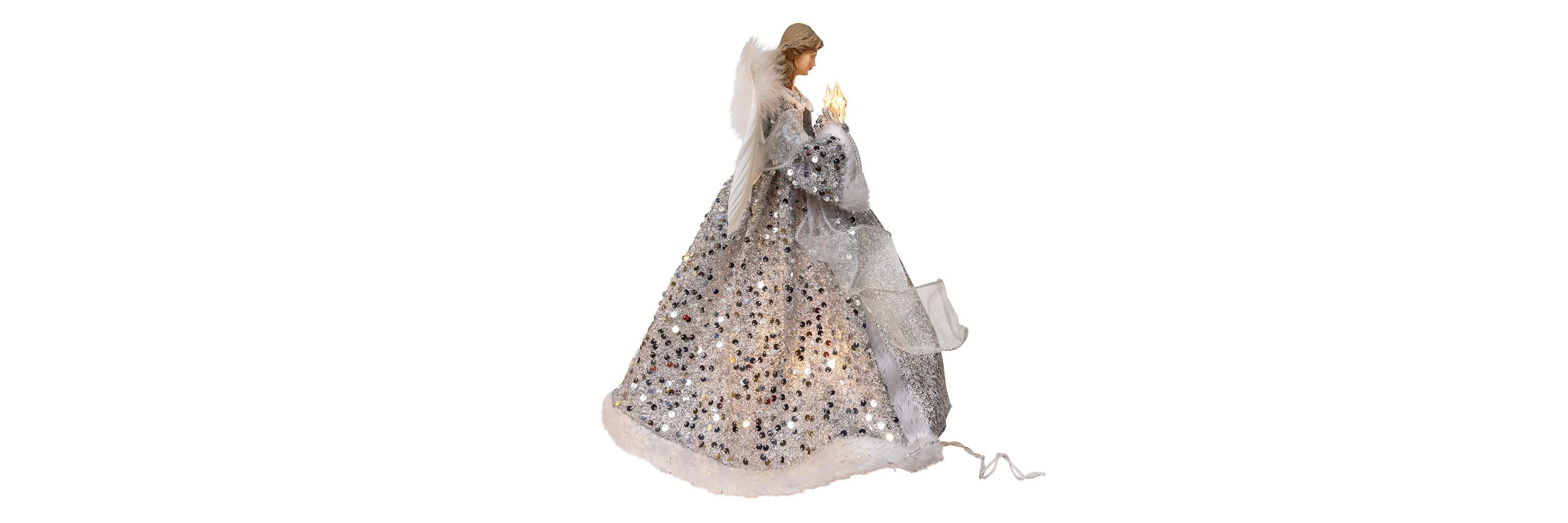 14-Inch UL 10-Light Silver and Ivory Angel Tree Topper