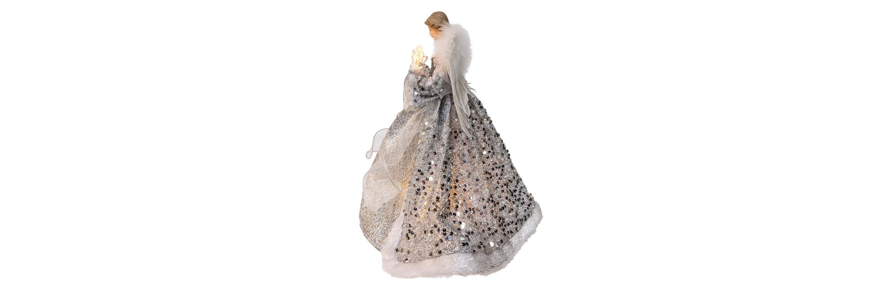 14-Inch UL 10-Light Silver and Ivory Angel Tree Topper