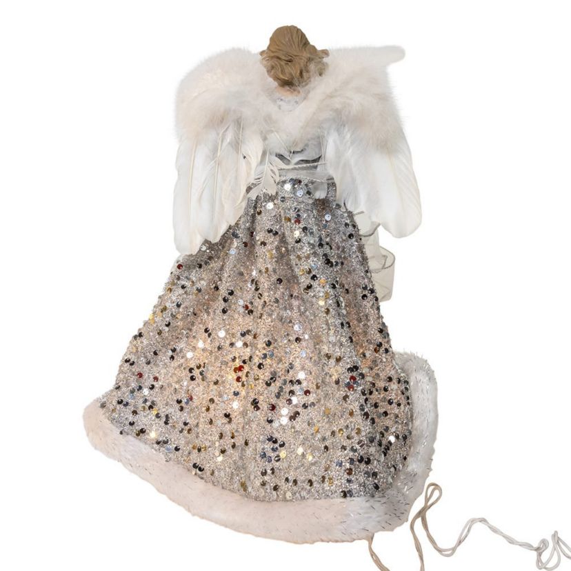14-Inch UL 10-Light Silver and Ivory Angel Tree Topper