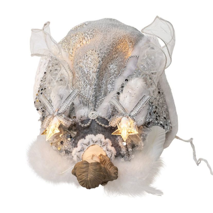 14-Inch UL 10-Light Silver and Ivory Angel Tree Topper