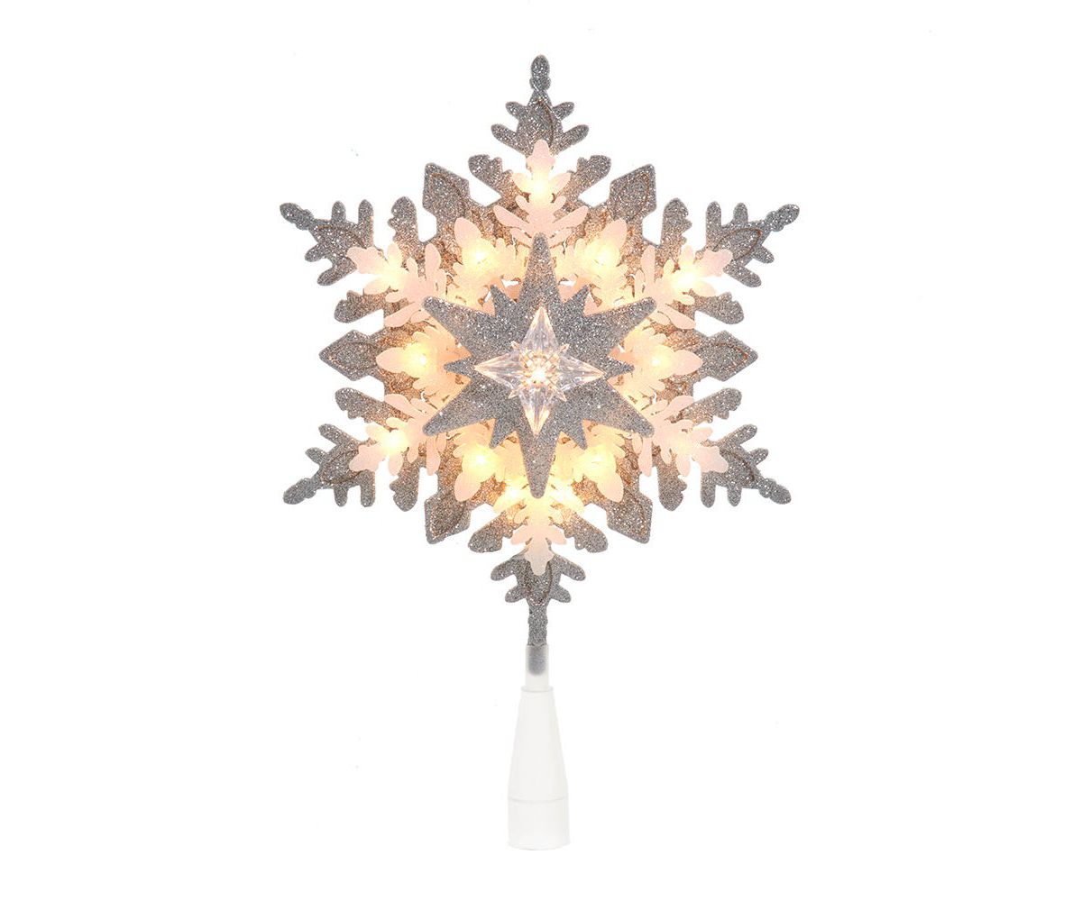 Kurt Adler 13.75-Inch UL 20-Light Silver and White Glittered Snowflake Tree Topper