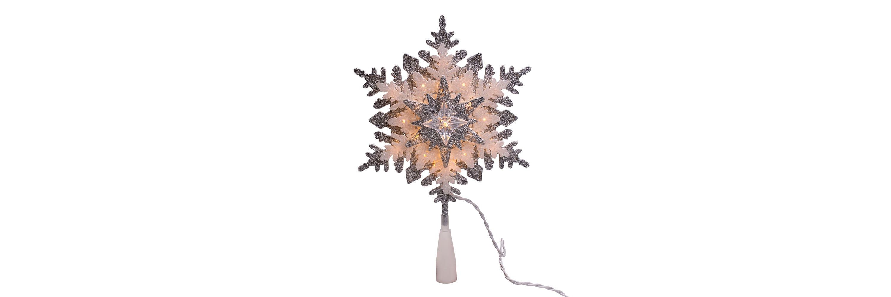Kurt Adler 13.75-Inch UL 20-Light Silver and White Glittered Snowflake Tree Topper