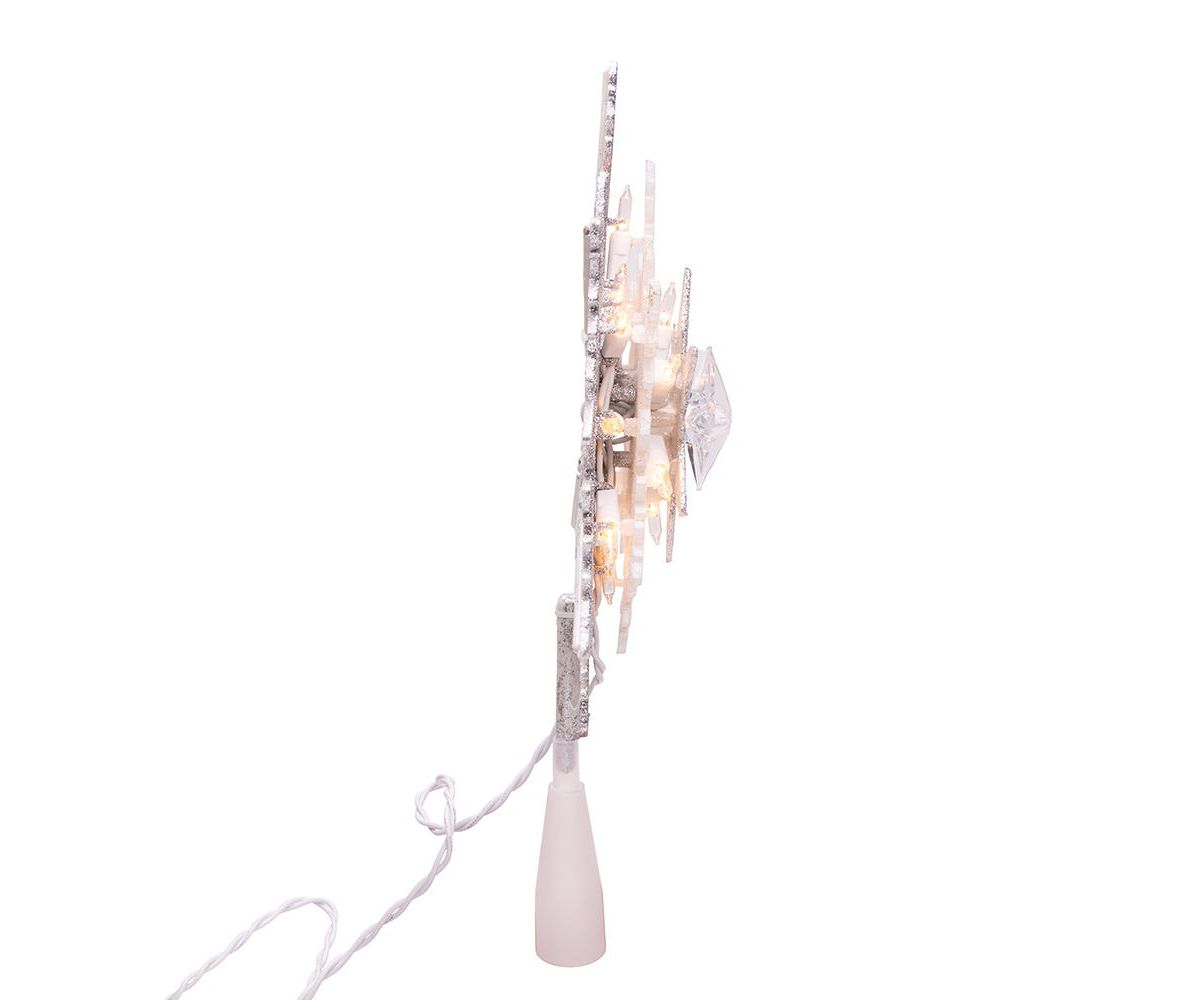 Kurt Adler 13.75-Inch UL 20-Light Silver and White Glittered Snowflake Tree Topper