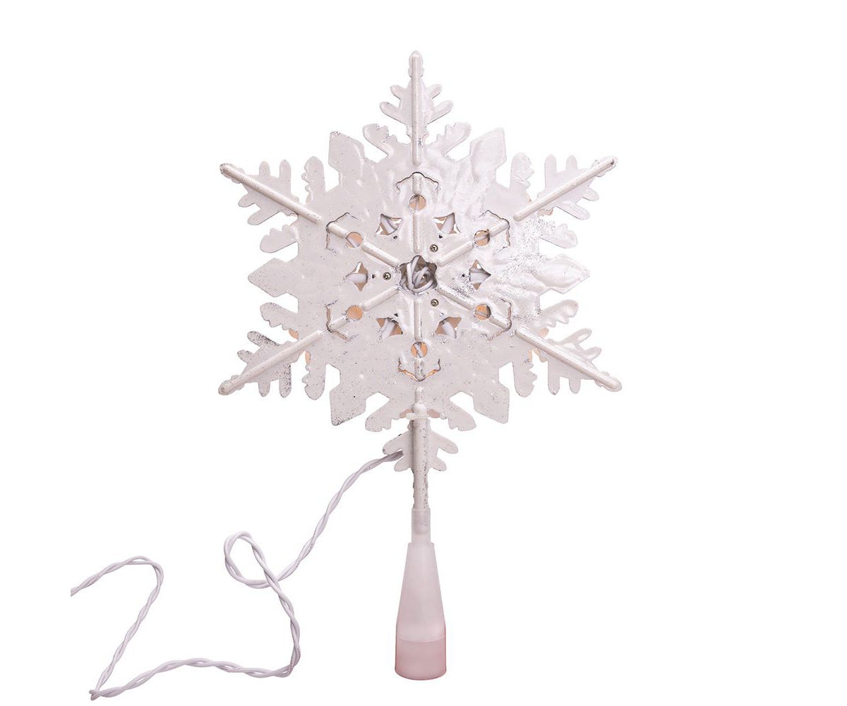 Kurt Adler 13.75-Inch UL 20-Light Silver and White Glittered Snowflake Tree Topper