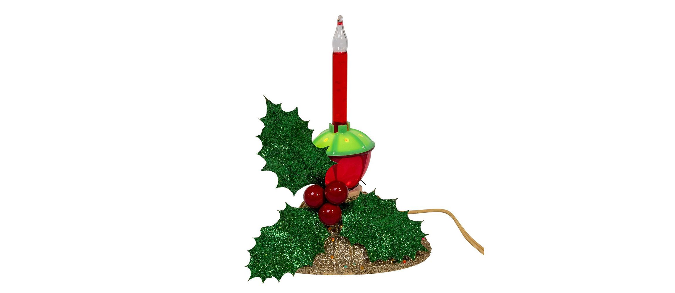 6.69-Inch Holly Berry and Greenery with Bubble Light