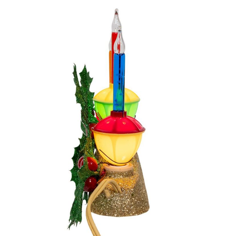 8.85-Inch Holly Berry and Greenery with Gold Base Three Bubble Lights