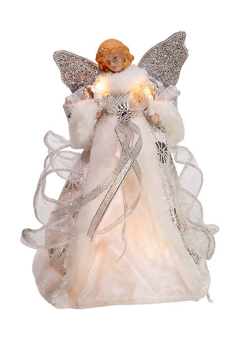 10-Inch UL 10-Light Silver and White Lighted Angel Tree Topper