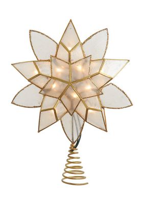 11.75-Inch UL 10-Light Gold Tin Double Point Capiz Star Treetop