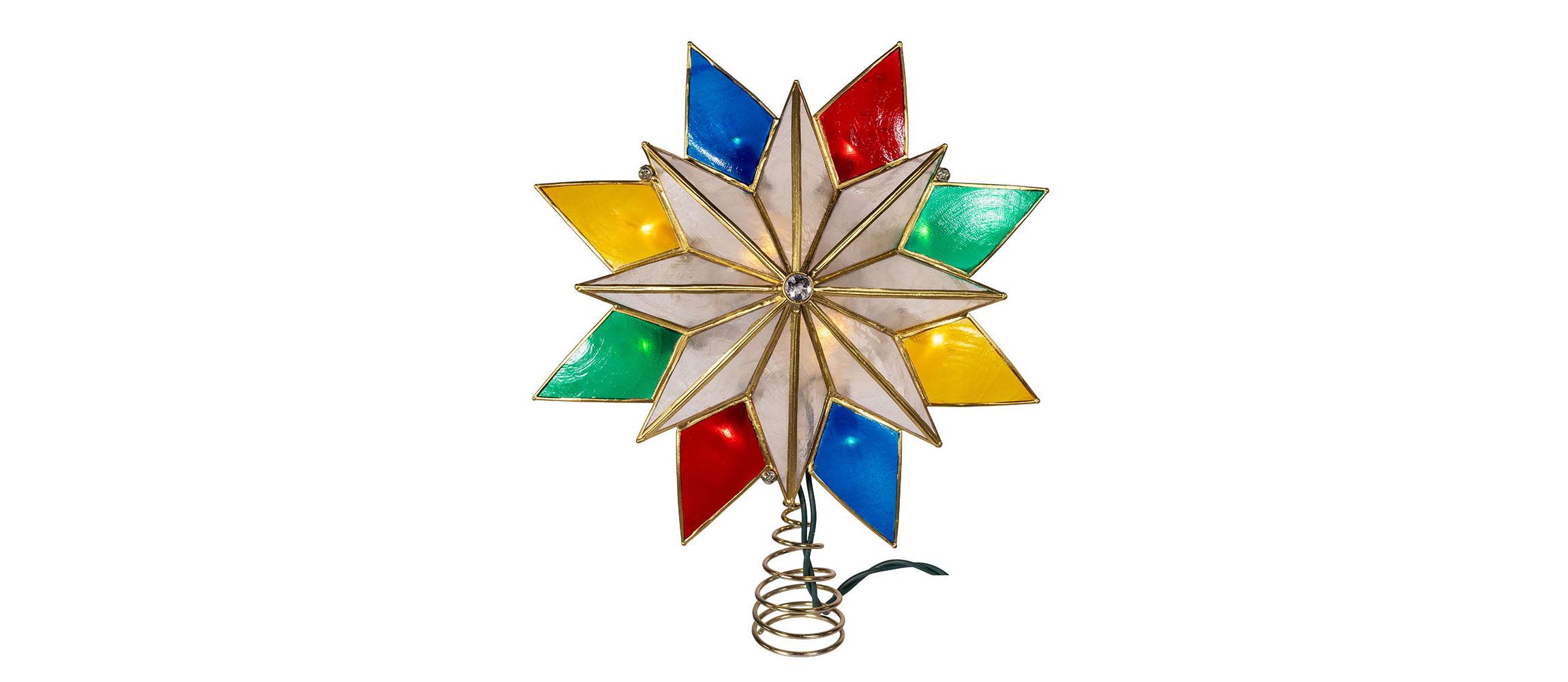 Kurt Adler UL 10-Light 8 Point LED Multi Color Capiz Star Tree Topper