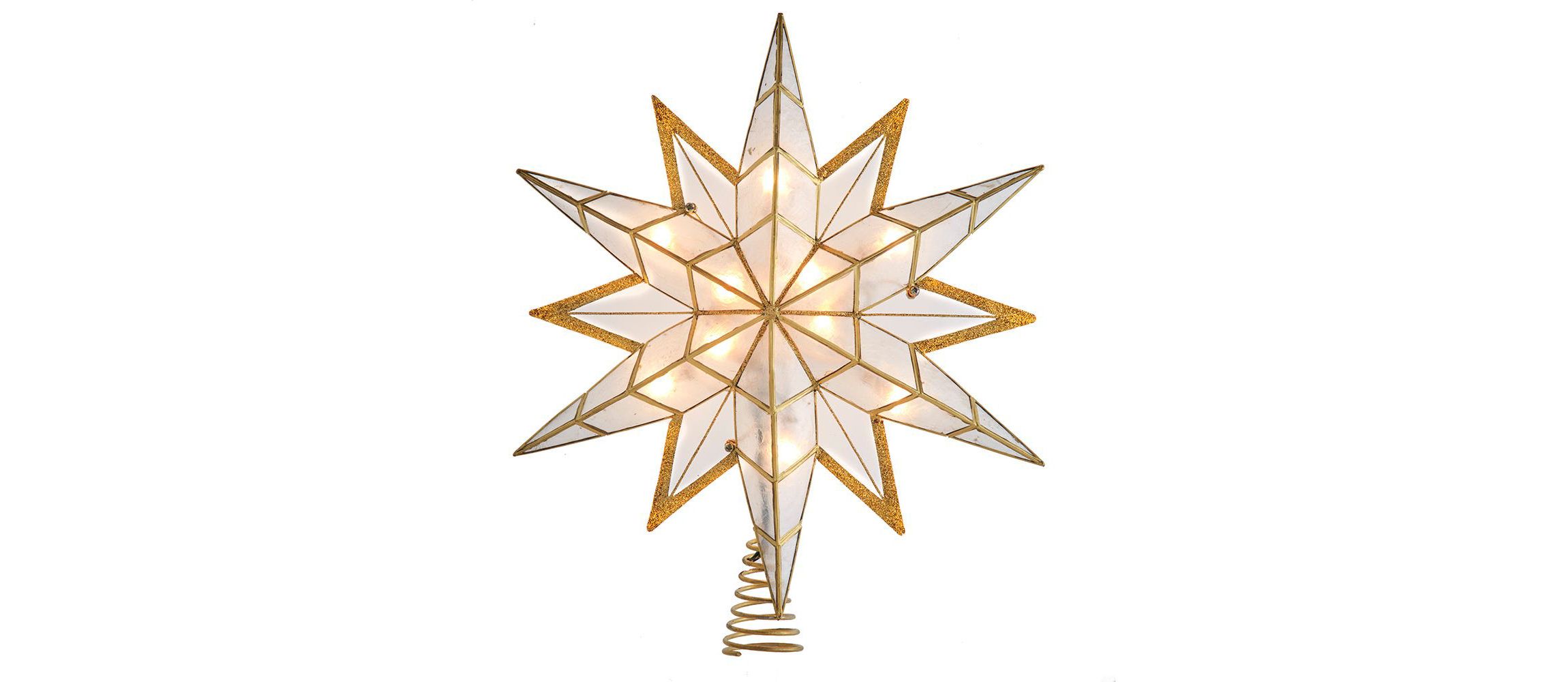 14-Inch UL 10-Light Capiz Star With Gold Glitter Finish Tree Topper