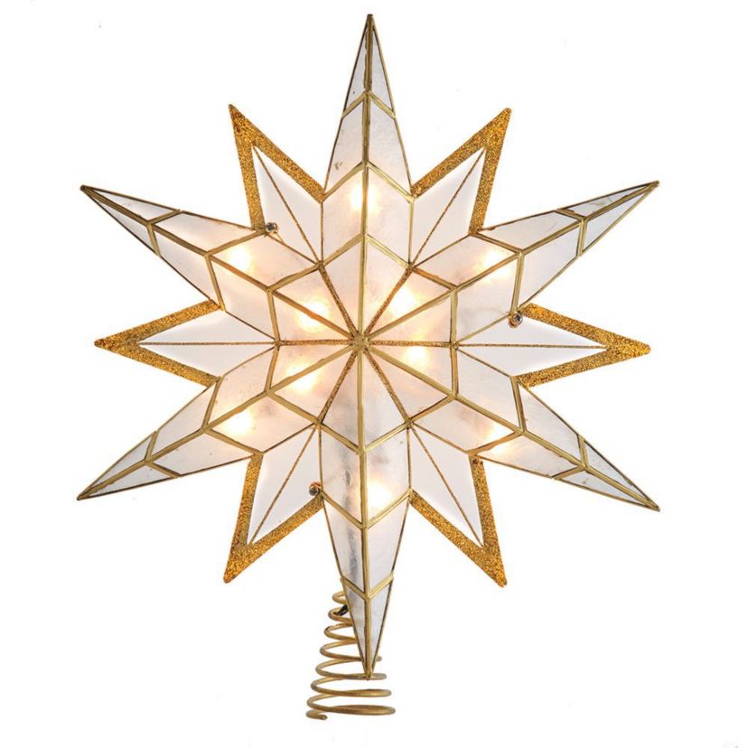 14-Inch UL 10-Light Capiz Star With Gold Glitter Finish Tree Topper