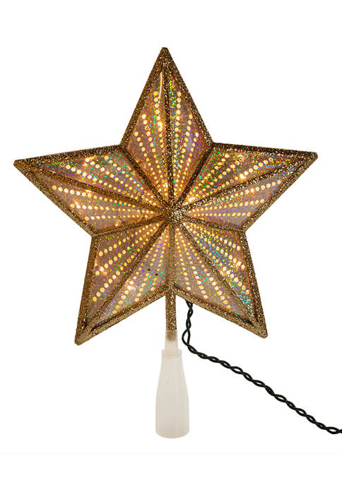 10-Inch Gold and Iridescent Lighted Star Tree Topper