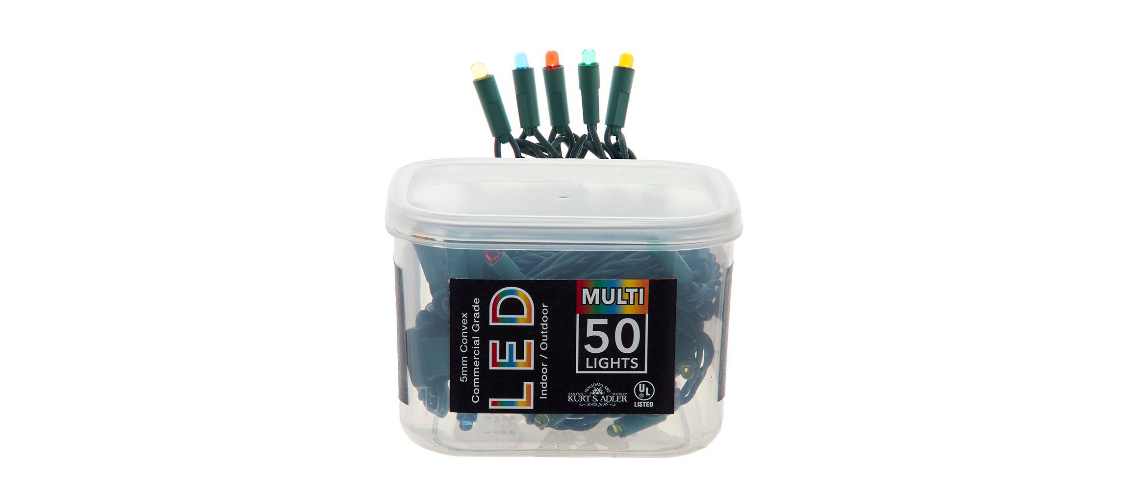 festive 25.5-Foot UL 50-Light Convex Multicolor 5MM LED Green Wire Light Set.