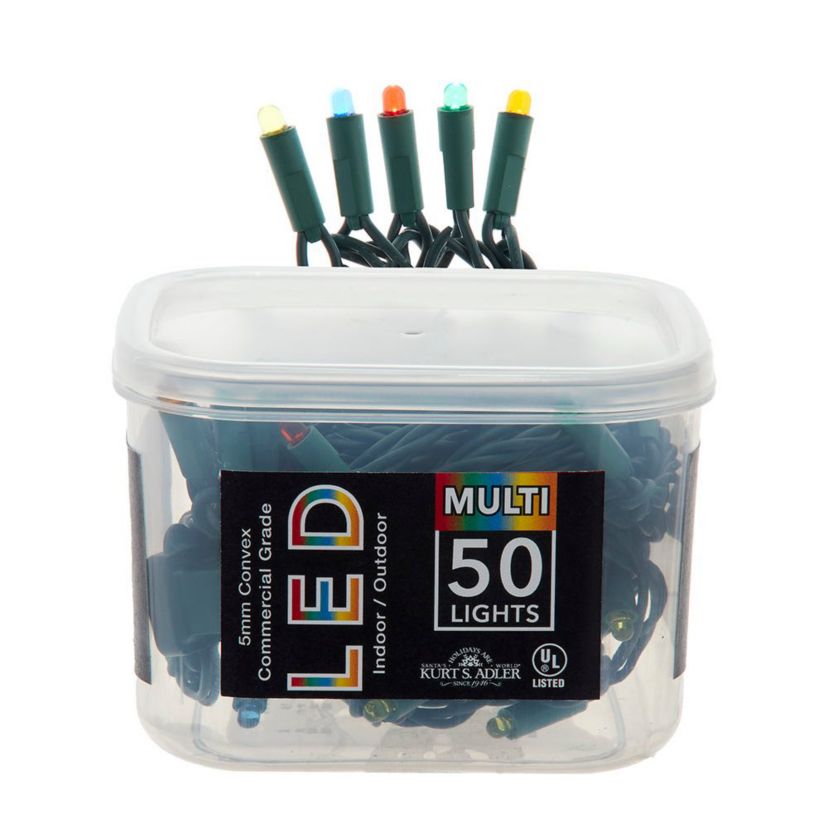 festive 25.5-Foot UL 50-Light Convex Multicolor 5MM LED Green Wire Light Set.