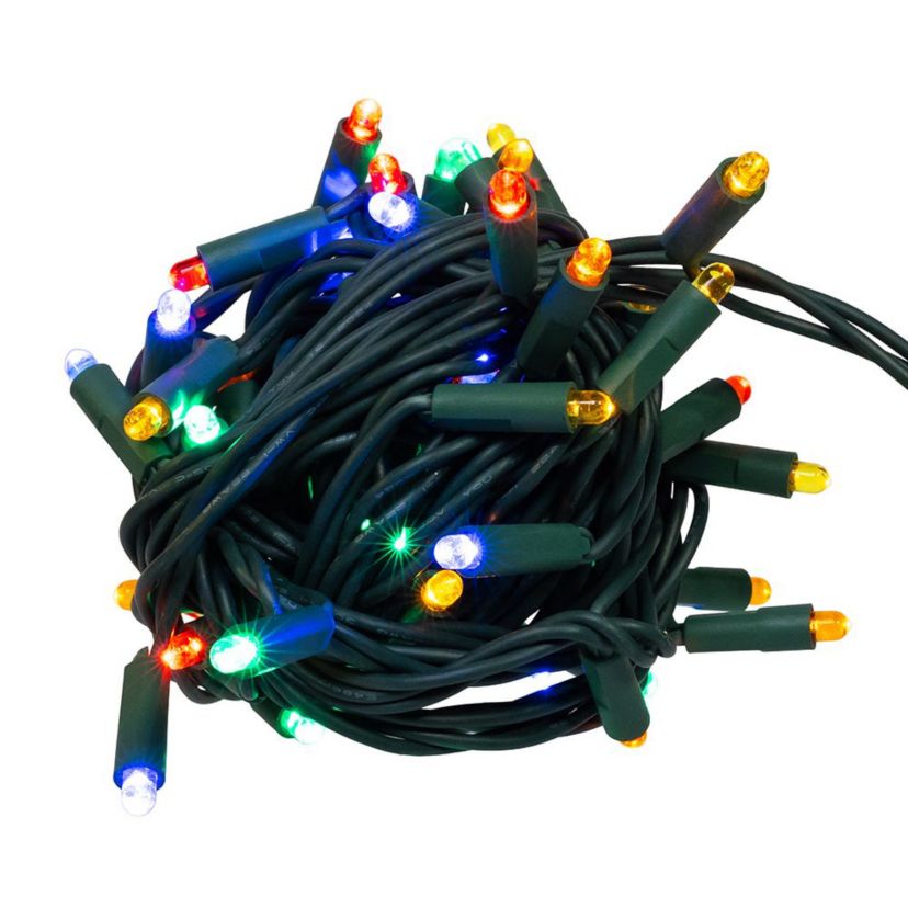 festive 25.5-Foot UL 50-Light Convex Multicolor 5MM LED Green Wire Light Set.