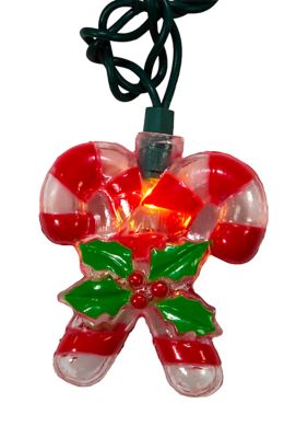 10-Light Candy Cane with Holly Leaves and Berries Light Set