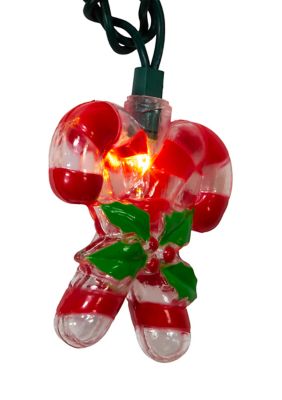 10-Light Candy Cane with Holly Leaves and Berries Light Set