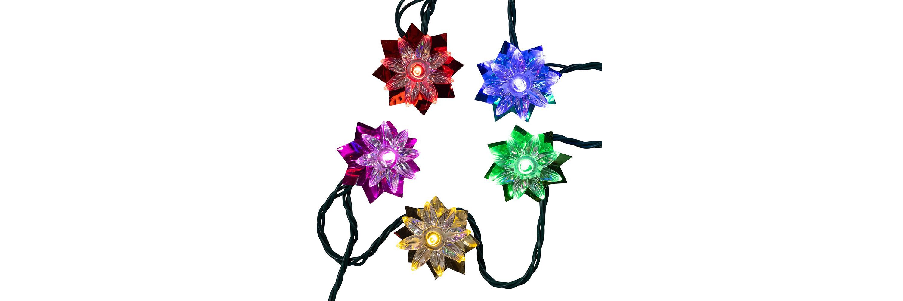 Kurt Adler 15.7-Foot UL 20-Light Multicolor LED Clear Lotus Flower Light Set With Green Wire